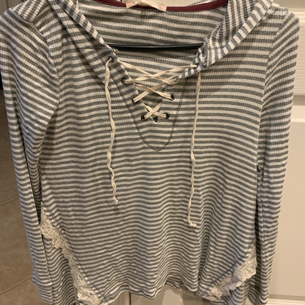 Altar’d State Striped Thermal Long Sleeve Hoodie